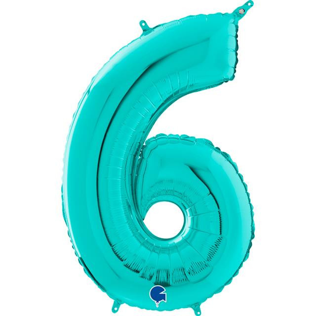 Cifra 6 - balon folie, culoare Tiffany, inaltime 101cm