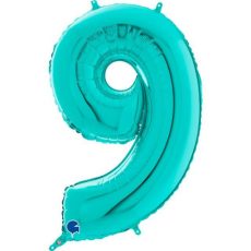 Cifra 9 - balon folie, culoare Tiffany, inaltime 101cm